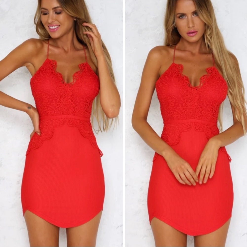Hello Molly Fire Up Lace V Neck Red Dress